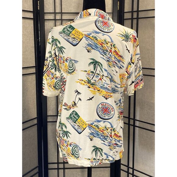 Vintage CLIO Button Down Shirt Sz L Multicolor Palm Trees Tropical Travel - Picture 3 of 10